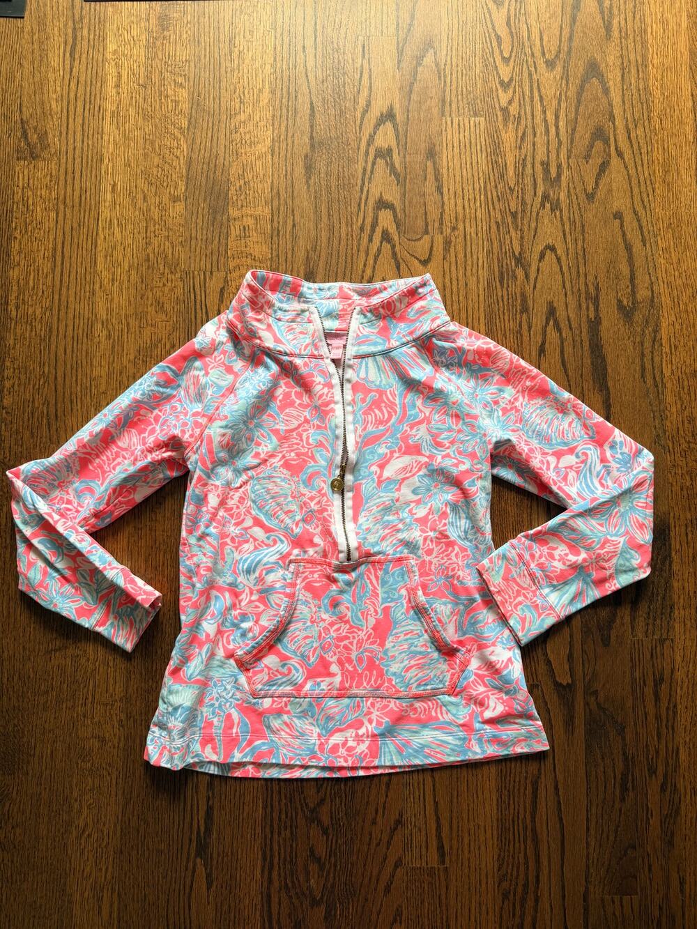 Lilly Pulitzer Skipper Popover Blue & Pink Patterned Pocket Half Zip Pullover M